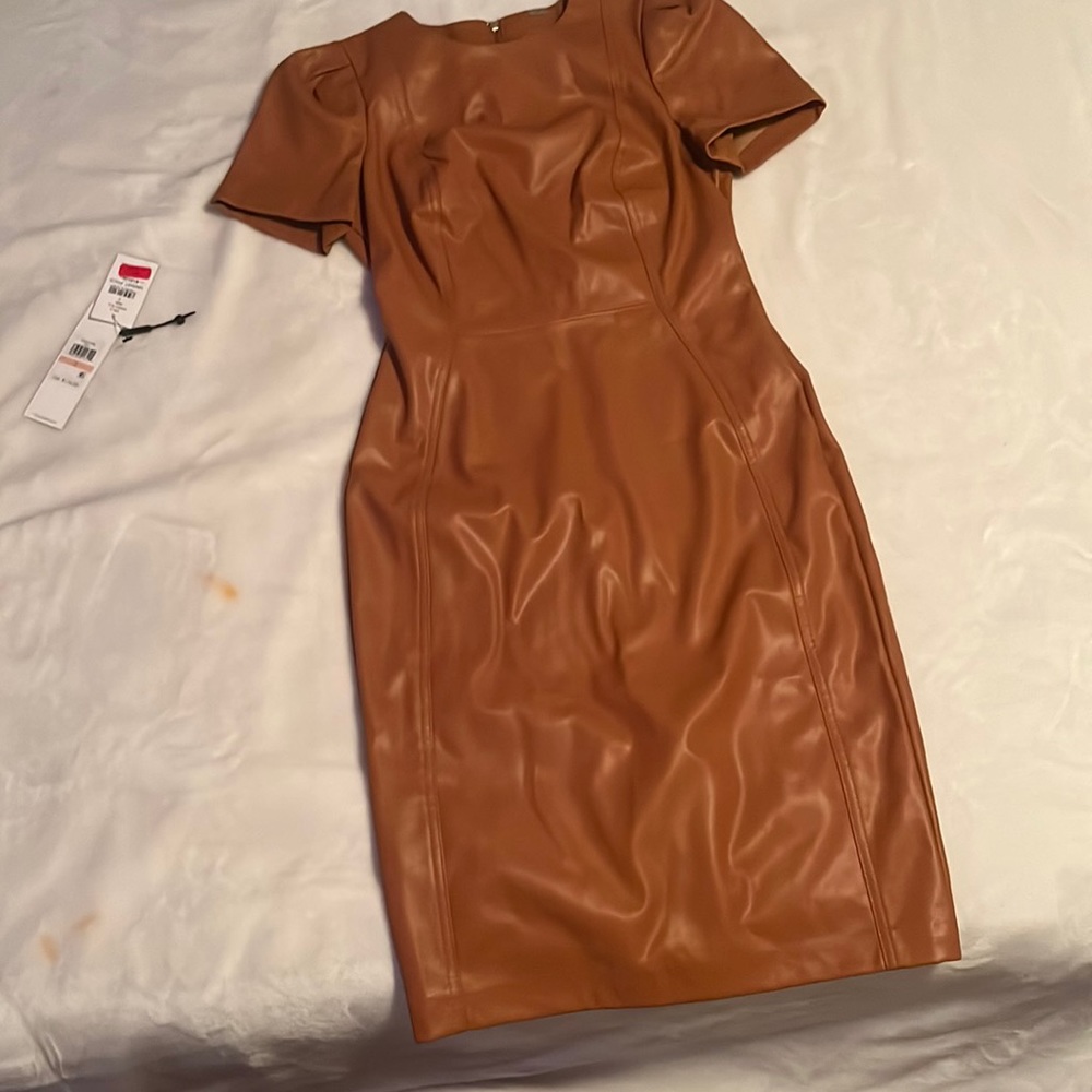 Calvin Klein Women's Faux-Leather Short-Sleeve Dress
